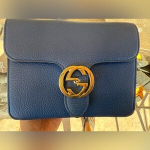 Gucci Interlocking Blue Leather Shoulder/Crossbody Bag